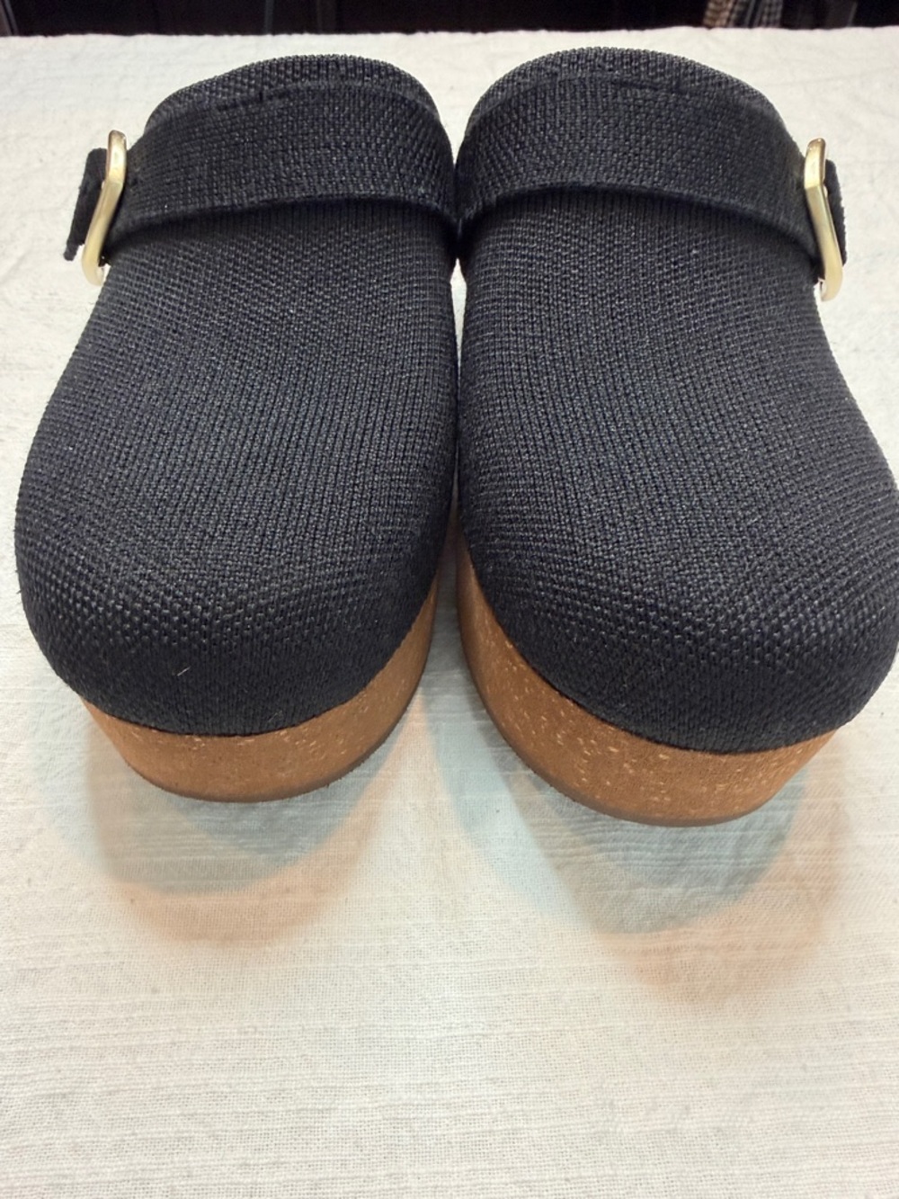 Rothy's Black Knit Mule Clogs with Gold Buckle - Picture 2 of 7